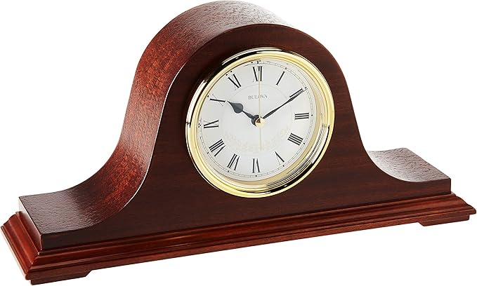 Bulova B1929 Bulova Annette I Chiming Mantel Clock, Model B1929 | Classic Mahogany Finish | Westminster Melody on The Hour | Battery Powered I Chiming Clock