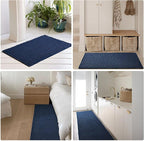 Waffle Runner Rug Bathroom, Long Boho Bathroom Rugs Non Slip Washable Super Absorbent Quick Dry Farmhouse Bath Decor, 72"x24" Navy Blue