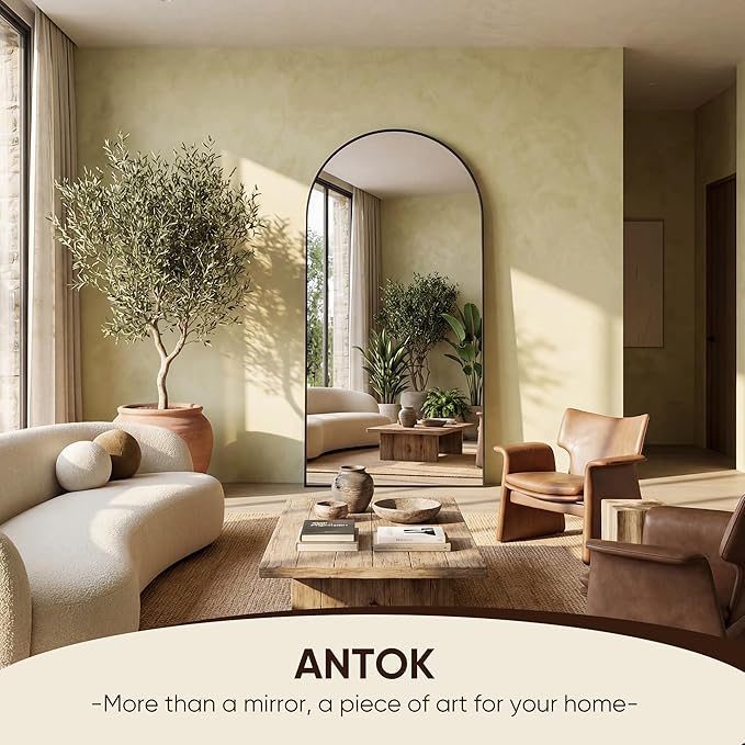Antok Full Length Mirror, 71"x32" Floor Mirror, Arched Floor Standing Freestanding Arch Full Body Mirrors with Stand for Bedroom, Hanging Mounted for Living Room Cloakroom,Black