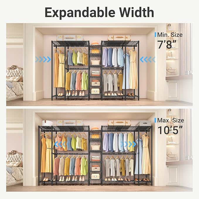 VIPEK X5 Extra Large Expandable Clothes Rack Adjustable from 7'8" to 10'5", Reach-in Closet Metal Clothing Racks Walk-in Freestanding Wardrobe Portable Closets, Black