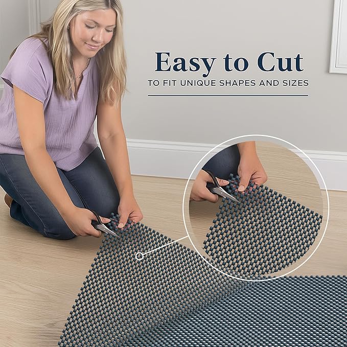 Veken 8x10 Ft Rug Pad Gripper for Hardwood Floors, Non Slip Dark Blue Rug Pads for Area Rugs, Thick Rug Grippers for Tile Floors, Under Carpet Anti Skid Mat, Keep Your Rugs Safe and in Place