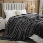 NEWCOSPLAY Super Soft King Blanket Dark Grey Premium Silky Flannel Fleece Leaves Pattern Lightweight Bed Blanket All Season Use (Dark Grey, King(90"x110"))