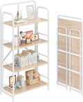4NM No Assembly Folding Bookshelf, 4 Tiers Collapsible Book Shelves Open Industrial Foldable Storage Bookcase Shelf for Bedroom, Living Room, Home Office - Natural and White
