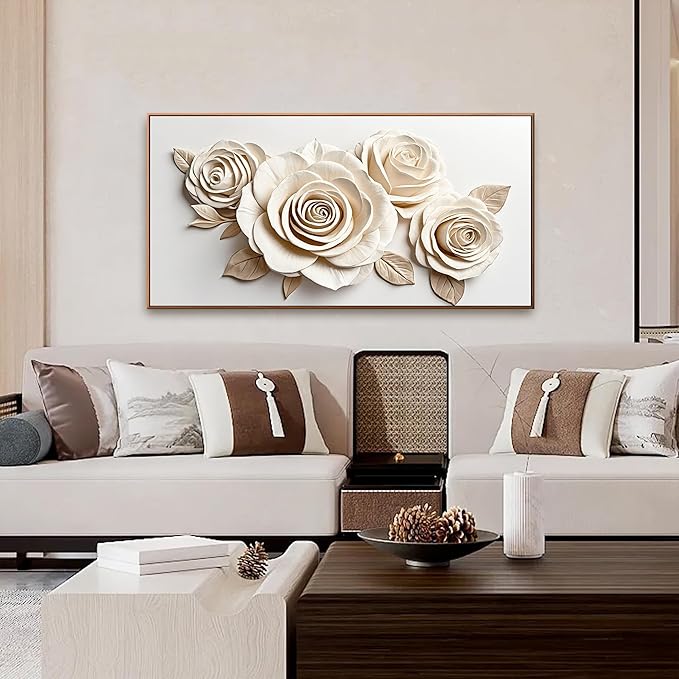 Canvas Art Wall Decor Print Paintings White Flower Wall Art Prints Pictures Decor Ready To Hang Pictures For Bedroom Bathroom And Office Kitchen Home Wall Decor Artwork 20"×40" With Framed