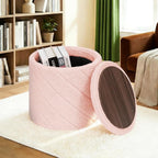 13" Foldable Boucle Round Storage Ottoman,Space-Saving Footrest/Seating/Coffee Table for Small Apartments,Dorms & Bedrooms-Pink