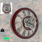 HOIBAI Large Wall Clock, Wall Clocks for Living Room Decor 30 Inch Farmhouse Vintage Rustic Kitchen Wall Decor Vintage Roman Oversized Wall Clock for Home Bedroom House , Moving Gears Clock