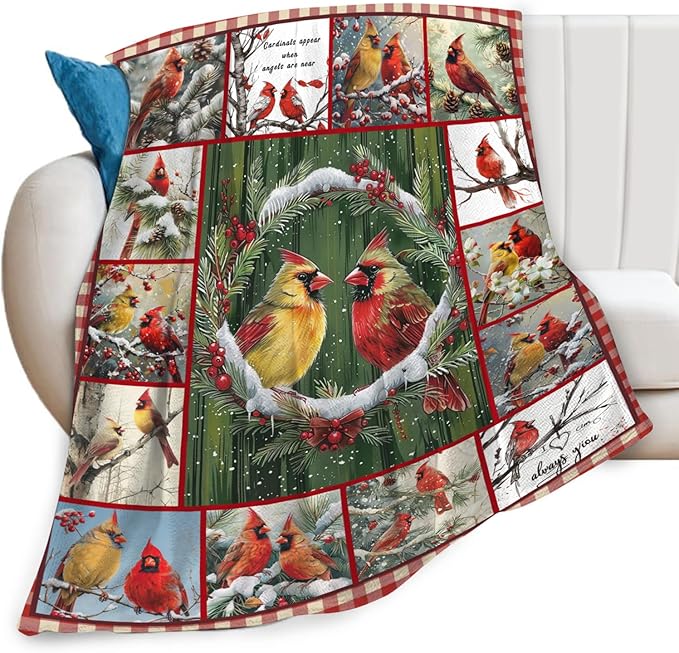 Bird Blanket for Boys Girls Christmas Red Birds Gifts Throw Blanket Cozy Plush Flannel Fleece Blankets for Bed Sofa Decor 50"x60"