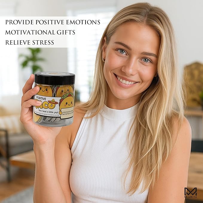 Positive Taco Jar - 60 Emotional Support Affirmation Cards New Year Birthday Gifts For Women Men Teens Friends Coworkers Mom Sisters Teacher Valentines Decor Basket Gift Self Care White Elephant Gifts