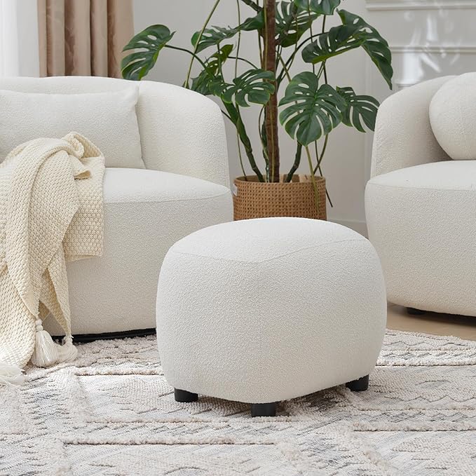 KINWELL 34" Wide Boucle Swivel Barrel Chair with 23" Ottoman Set, Fully Assembled Set of Sherpa Accent Chair and Footrest, Modern Comfy Armchair and Footstool for Living Room and Bedroom, Beige