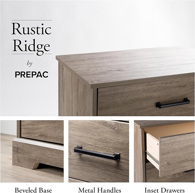 Prepac Rustic Ridge Farmhouse Dresser, Brown Dresser for Bedroom, Chest of Drawers with 5 Drawers 18.5" D x 27.5" W x 43.5" H, DBDR-1605-1