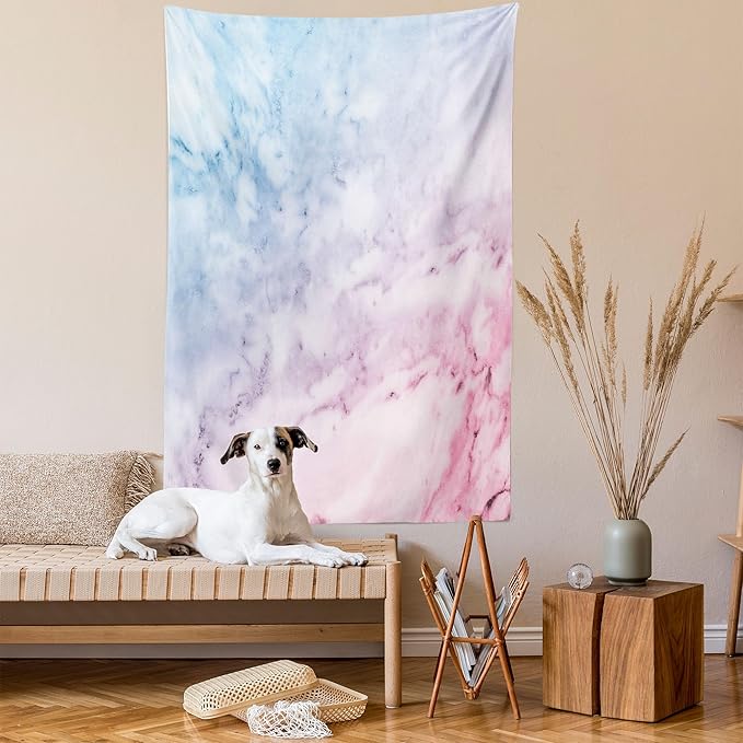 Ambesonne Marble Print Tapestry, Pastel Toned Cloudy Crack Lines Stained Antique Shabby Design, Wall Hanging for Bedroom Living Room Dorm Decor, 60" X 80", Pink