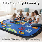 SAFECASTLE Chairs 16 Seats Kids Educational Area Rug – 6'6" x 8'4" – Colorful Numbered Seating Layout with Alphabet Border – Classroom Seating Kids Carpet for Preschool, Daycare & Kindergarten