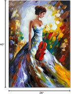 zoinart Hand Painted Modern 3D Oil Paintings on Canvas Wall Art 28x40 Inches Fiddler Girl Abstract Vertical Wall Art Large Framed Artwork for Home Decorations Wall Decor