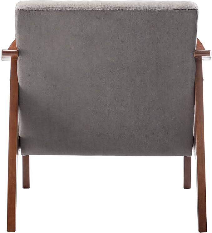 Accent Chair with Velvet Upholstery and Solid Wood Frame, Classic Mid-Century Modern Living Room Furniture for Extra Seating, Grey