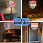 Patriotic Fabric Lamp Shade with Acrylic Bead Droplets, American Flag & Statue of Liberty, Drum Light Shade for Ceiling Pendant Table or Floor Lamps, 4th of July Decor, Military Gifts, 11.8in