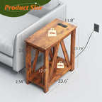 WLIVE Farmhouse End Table, Narrow Side Table with Charging Station, Slim End Table, Side Table for Bedroom, Living Room, Small Spaces, 2 USB and 2 Power Outlets, Rustic Brown