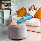 HIGOGOGO Round Stuffed Pouf Ottoman, Corduroy Poufs with Foam Chunk Filling, Furry and Fluffy Pouf Foot Stool Storage Ottoman, 26 X 18 Floor Poufs Foot Rest for Living Room, Grey