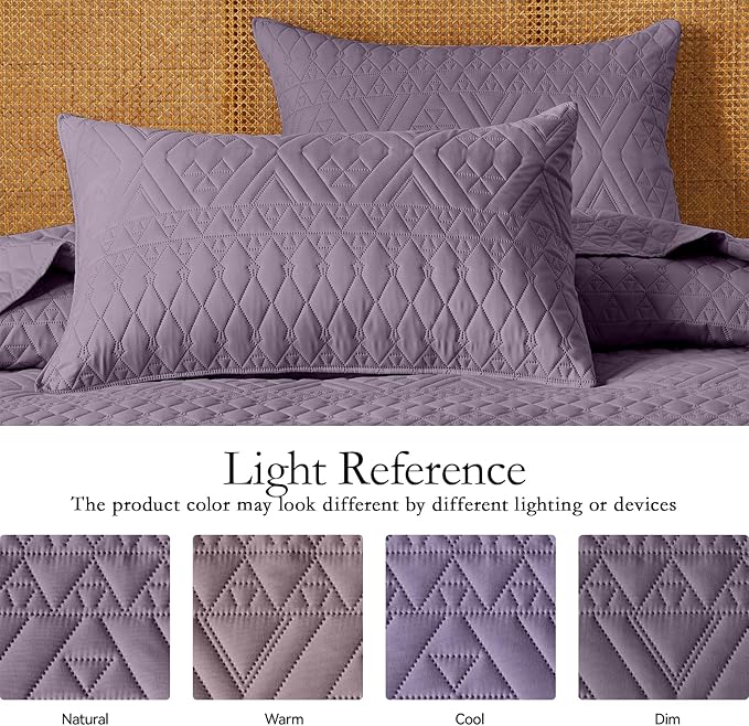 akkialla Full/Queen Quilt Set, Grayish Purple Lightweight Microfiber Bedspread Coverlet, Boho Geometric Pattern, Soft All-Season Bedding, 3-Piece (1 Quilt, 2 Pillow Shams) | Breathable fabric, Modern style