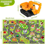 Kids Car Rug Play Mat with 12 Toy Vehicle Set, Kid Road Playmat Rug for Toy Cars, Cars Play Rugs Town City Map Carpet,Toddler Car Track Rugs for Kids Boys Playroom Bedroom (60"X36", City Map+Vehicle)