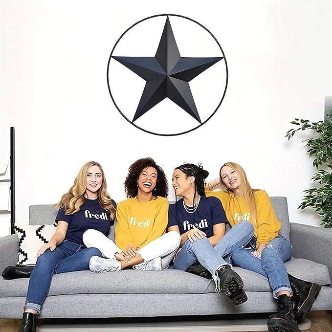 JoyEvy 24.5" Black Large Barn Star Wall Decor-Americana Exterior House Decor-Metal Star for Outside Texas Stars Art Rustic Vintage Western Country Home Farmhouse Wall Decoration