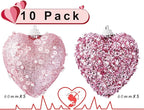 Pink Valentine's Day Heart Ornaments 10Pcs Glitter Sequin Heart Shaped Baubles Decoration Valentines Pearl Foam Hanging Decor(2.36in)