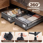 Under Bed Storage with Wheels, 2 Pack Under bed Storage Containers,XXL 60L Rolling Under bed Storage Bins for Clothes, Shoes, Blankets in Bedroom, Dorm,Grey