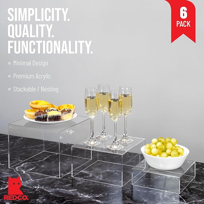 Red Co. Set of 3 Crystal Clear Acrylic Cube Display Nesting Risers with Hollow Bottoms, Transparent - 2 Pack
