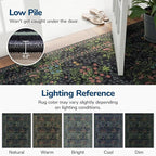 Lessymo Floral Extra Large Area Rug 10x14 for Living Room, Machine Washable Carpet for Bedroom, Soft Low Pile Non-Slip Rug for Dining Room Under Table, Boho Floral Design, Black Green