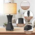 24.5" Modern Table Lamp Set of 2, 3-Way Dimmable Bedside Lamps with USB C & A Charging, Farmhouse Resin Nightstand Lamps with Beige Linen Shade for Bedroom, Living Room, Home Office (Black)