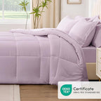 Love's cabin California King Comforter Set Light Purple, 7 Pieces California King Bed in a Bag, All Season Bedding Sets with 1 Comforter, 1 Flat Sheet, 1 Fitted Sheet, 2 Pillowcase and 2 Pillow Sham