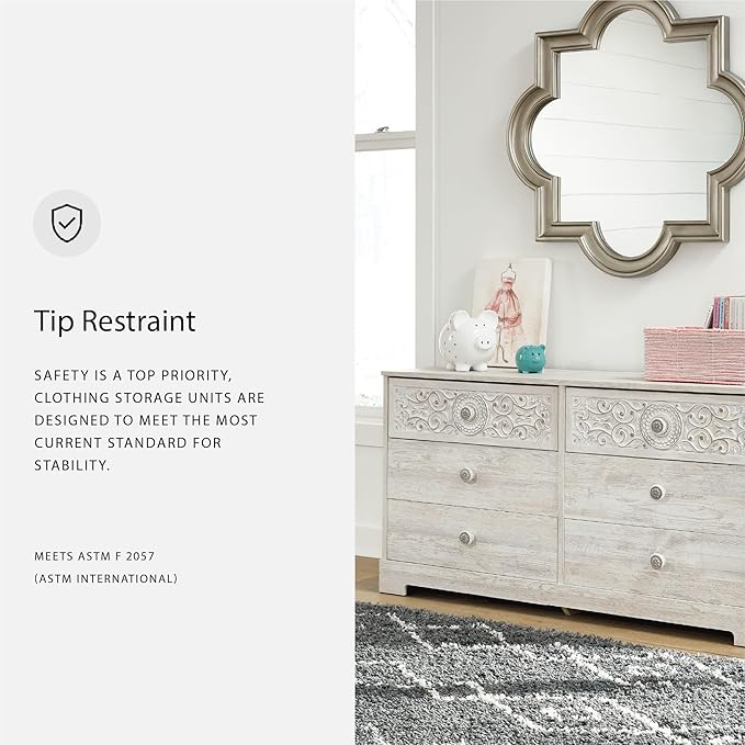 Signature Design by Ashley Paxberry Bohemian 6 Drawer Dresser with Carved Medallion Pattern, White