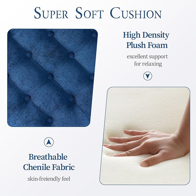 ONBRILL 25" Ottoman with Storage, Round Pouf Ottoman Foot Rest, Small Storage Foot Stool for Couch Bedroom Living Room, Books, Blankets & Kid's Toy Box, Load up to 220 lbs, Blue