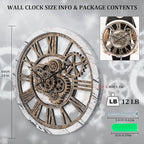 HOIBAI Wall Clock, 24 Inch Moving Gears Clock Large Wall Clock for Living Room Decor Rustic Vintage Industrial Steampunk Farmhouse Big Clock for Home Kitchen Bedroom Office