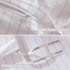 MooMee Striped Duvet Cover Set 100% Washed Cotton Linen Like Textured Breathable Durable Soft Comfy (White Heathered Greyish Pink Wide Stripes, Cal King 104"x98")