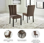 Signature Design by Ashley Jazmore Contemporary Velvet Upholstered High Back Dining Chair with Solid Wood Frame and Stitching Details, Set of 2, Dark Brown