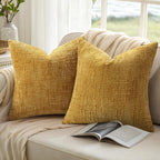 decorUhome Spring Mustard Yellow Chenille Throw Pillow Covers 20x20 Set of 2 Textured Soft Cozy Slubby Couch Pillow Covers Modern Farmhouse Boho Decorative Pillow Cases for Bed Sofa Living Room