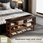 Shoe Bench with Leather Cushion,Wood Bench with Shoe Rack,3-Tier Shoe Storage Organizer for Entryway,Hallway,Living Room (Brown, 3-Tier-47.3")