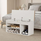 Apicizon 31 Inches Storage Bench, Shoe Bench with Flip Top Storage Space and Padded Cushion, Wooden Entryway Bench for Entryway, Living Room, 2-Tier Shoe Rack Organizer, White