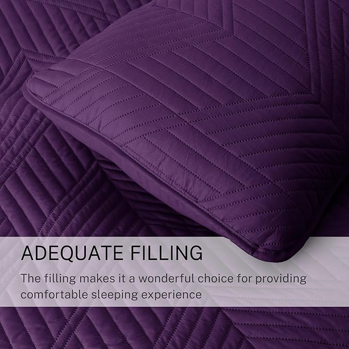 Exclusivo Mezcla Ultrasonic Full Queen Quilt Bedding Set, Lightweight Deep Purple Bedspreads Soft Modern Geometric Coverlet Set for All Seasons (1 Quilt and 2 Pillow Shams)