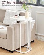 C Shaped End Table, 27 Inches High Small Side Table for Sofa and Bed, Couch Table Slides Under, Tall Tv Tray Table for Living Room, Bedroom, Metal Frame, Snow White