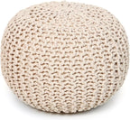 REDEARTH · Round Pouf Ottoman - Hand Knitted Cable Boho Poof Home Décor Pouffe Circular Footrest for Living Room - Nursery - Bedroom - Lounge 100% Cotton (18”x18”x14”) - Ivory, Set of 2