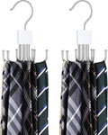Tie Rack Hanger, Belt Hanger Organizer for Closet 360° Rotatable Max 24 Ties/24 Belts Storage Space Saving Closet Organizers and Storage for Belt, Bra, Tank Top, Tie, Scarf, Purse 2Pcs White