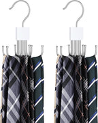 Tie Rack Hanger, Belt Hanger Organizer for Closet 360° Rotatable Max 24 Ties/24 Belts Storage Space Saving Closet Organizers and Storage for Belt, Bra, Tank Top, Tie, Scarf, Purse 2Pcs White
