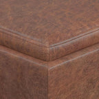 SIMPLIHOME Rockwood Cube Storage Ottoman with Tray - 17 inch Wide Upholstered Vegan Leather Square Storage Ottoman in Distressed Saddle Brown, Contemporary Cube Ottoman for Living Room with Tray