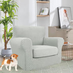 YEMYHOM Latest Checkered 2 Pieces Chair Covers for Living Room High Stretch Thickened Chair Slipcovers with Arms Anti Slip Elastic Armchair Sofa Couch Slipcover Protector (Ivory), 31"-46"(1 Cushion)