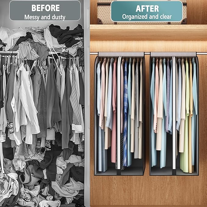 22” Gusseted Garment Bags for Hanging Clothes, Large Clear Window Clothes Cover for Closet Storage, Wardrobe Coat Protector for Suit, Shirt Long Dress, Bottom Enclosed, 2 Pack, 50” Long