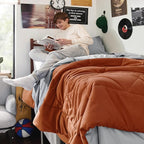 Bedsure Twin XL Comforter Set - 5 Pieces Reversible Burnt Orange Bedding, Twin XL Size Bed Set for All Seasons, Bed in a Bag with Down Alternative Comforter, Sheets, Pillowcase & Sham