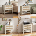 SICOTAS Nightstands Set of 2 for Bedroom, Bedside Tables with Drawer & Open Shelf, Modern Boho Nightstand Set for Master Bedroom