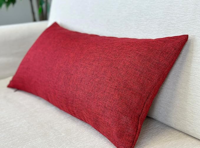 Aiking Home Woven Fine Faux Linen Throw Pillow Cover, Size 14"x26", Burgundy