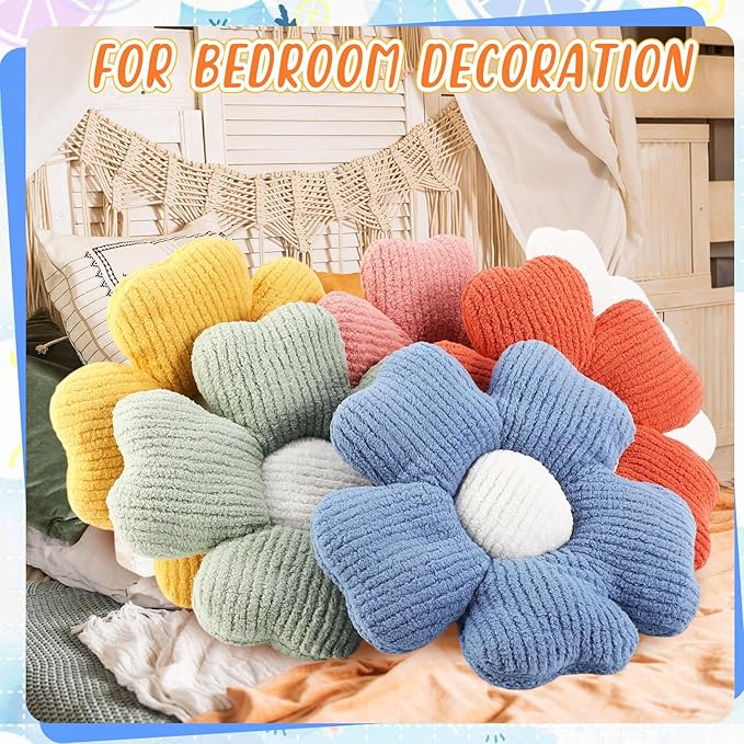 6 Pcs Flower Shaped Pillows Daisy Floor Throw Pillows 15 Inch Flower Seat Cushion for Reading Sofa Couch Bed Decor for Back to School First Day of School(Vivid Color)